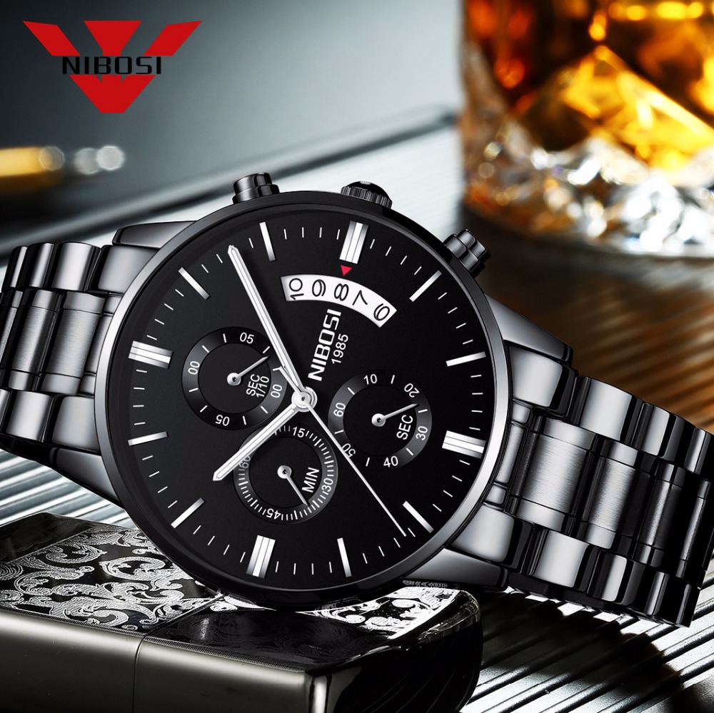 Luxury Watch Mockup - NIBOSI acier inoxydable montre à Quartz