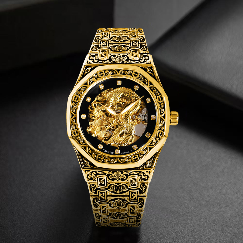 Luxury Watch Gold And Black - Une montre mécanique automatique polygonale de