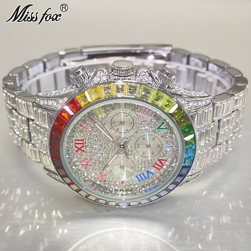 Luxury Watch Mockup - MISSFOX-Montre Glacée de Luxe pour Homme,