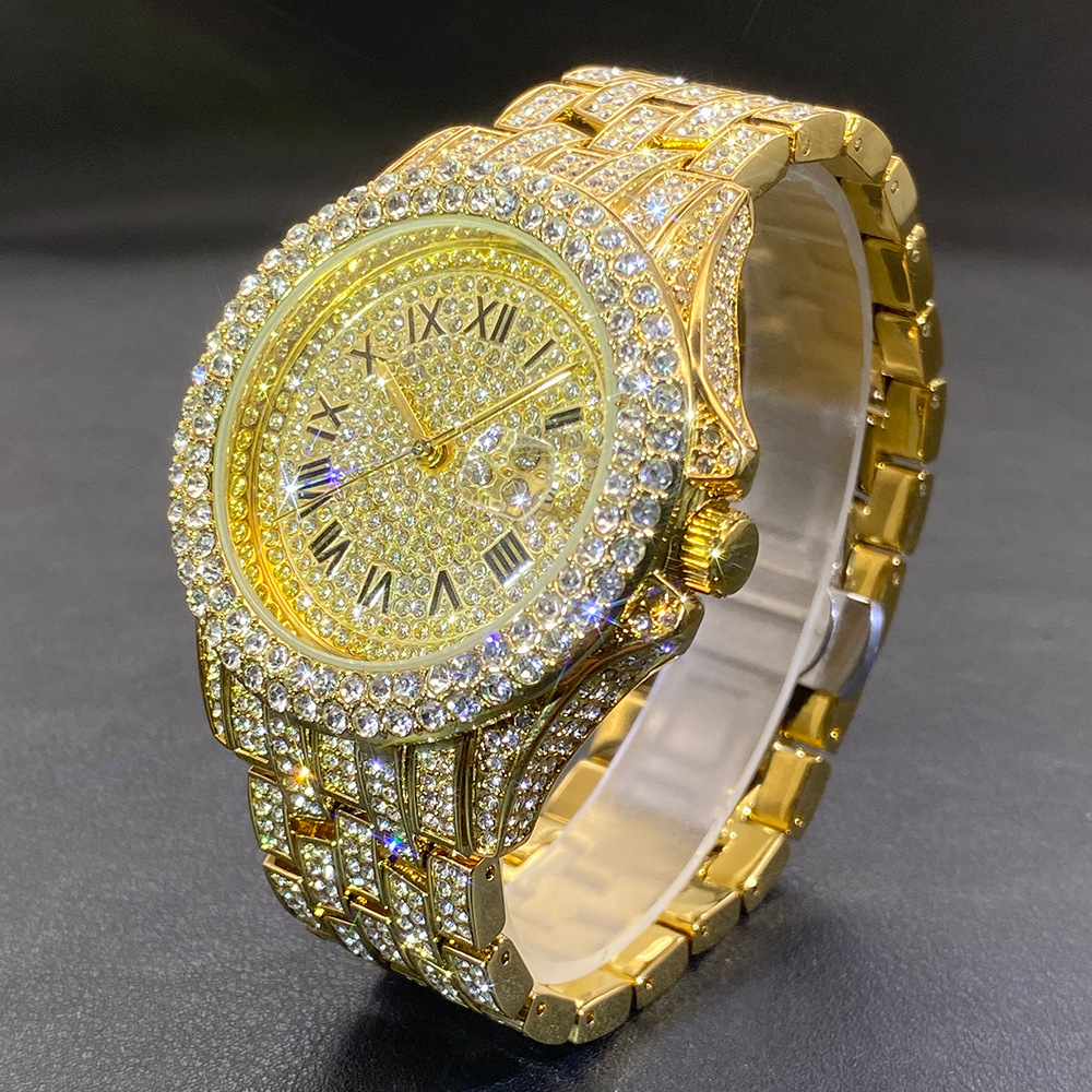 Luxury Watch Gold And Black - Montre-bracelet pour homme, style Hip Hop,