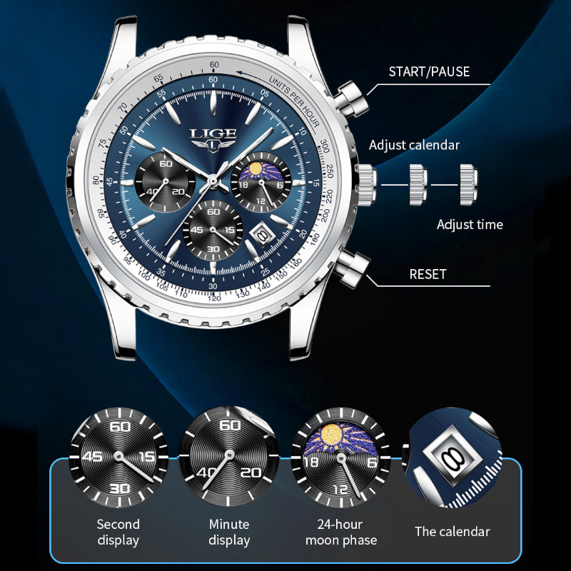LIGE-Montre à quartz en acier  - Luxury Watch Mockup avis et prix