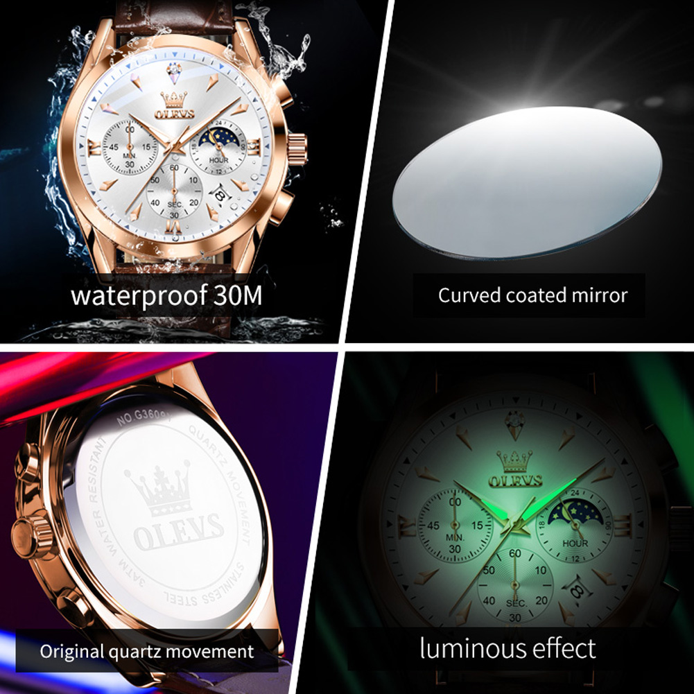 OLEVS-Montre à Quartz en Cuir  - Luxury Watch Holder For Men avis et prix